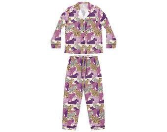 Purple Camo Leopard Satin Pajamas