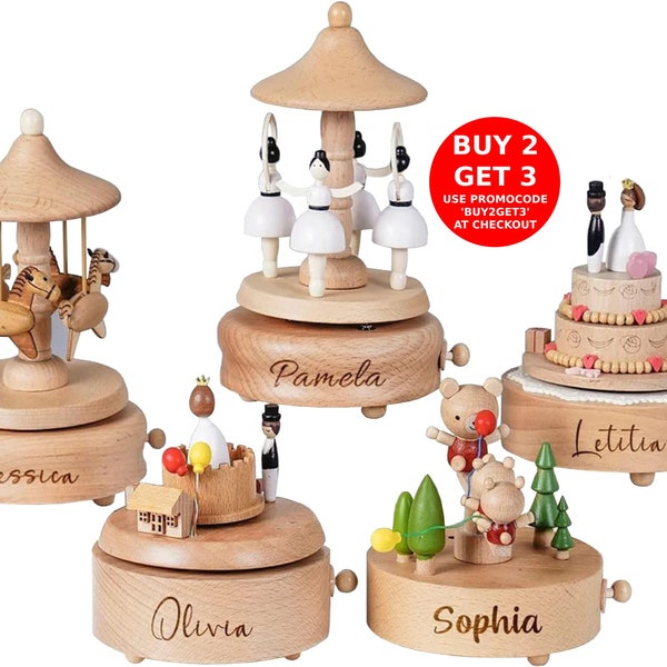 Personalized Custom Wooden Handmade Music Box,Musical Carousel,Musical Wooden Ballerina Carousel Keepsake,Gift For Kids