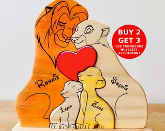 Wooden Carved Lion Puzzles, Mother's Day Gift, All Family Members Together Puzzle, Personalised Wooden Lion Family Jigsaw Puzzle,Home Decor