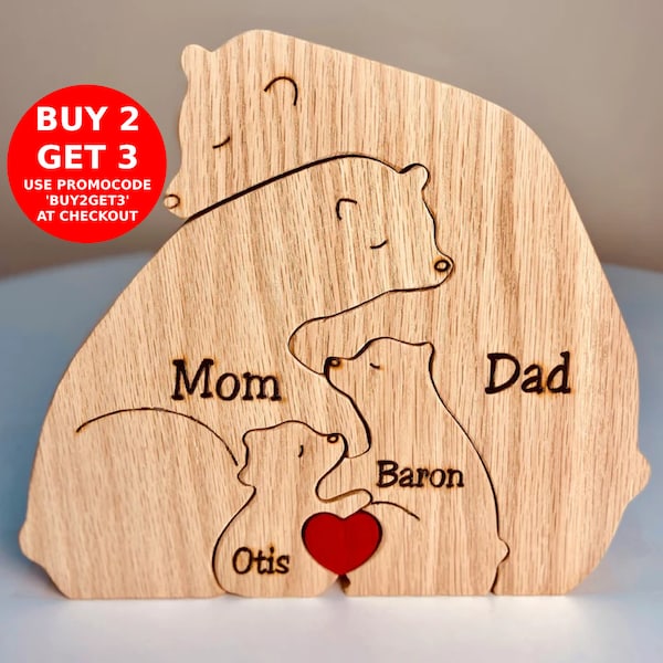 Wooden Bear Family Puzzle,Engraved Family Name Puzzle,Family Keepsake Gift,Gift for Parents,Animal Family,Family Home Decor,Gift for Kids