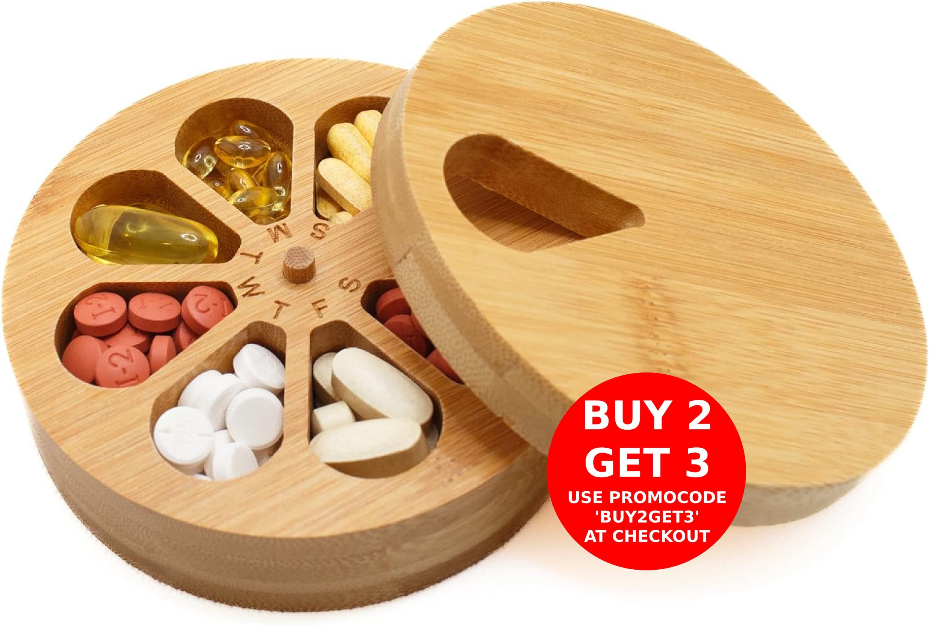 Pill Organaizer 7 Day / Wooden Pill Box / Round Small Mini Pill Box ...