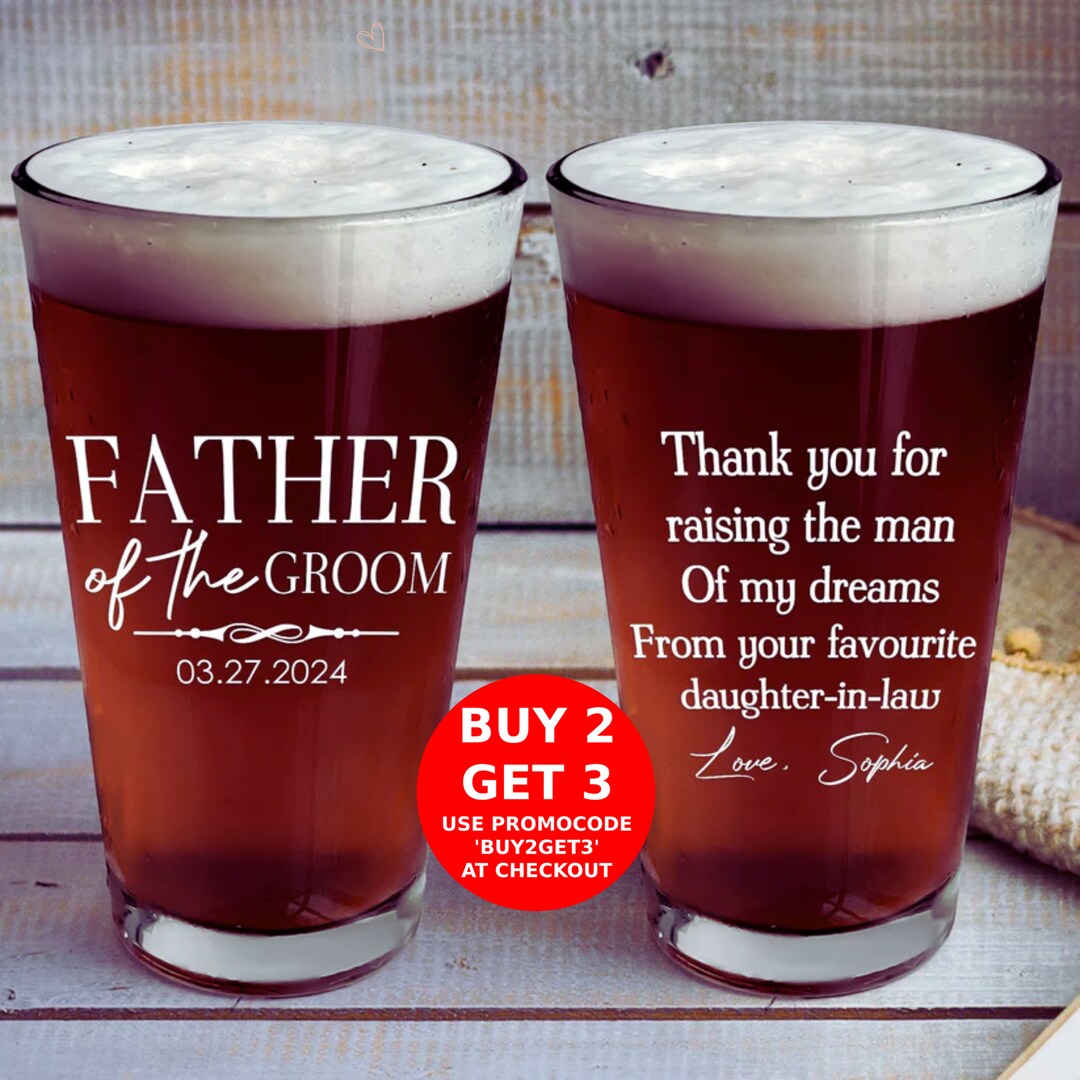 Engraved Personalized Father of the Bride or Father of the Groom Pint Glass Wedding Gift for