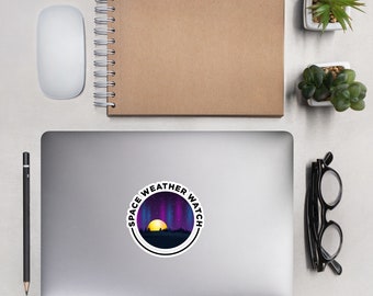 Space Weather Watch logo Bubble-free sticker | Northern Lights, Science, Aurora Borealis, NASA