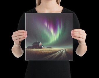 Aurora Over Farm (2023), Aurora Art Canvas by Space Weather Watch