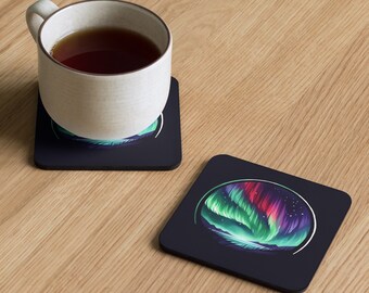 Northern Lights cork-back drink coaster | Astronomy gift for home decor, custom science drink coaster, cup holder