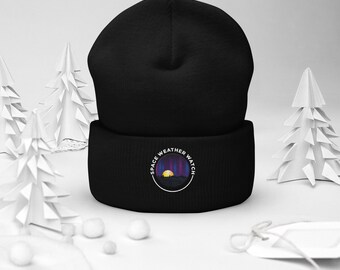 Space Weather Watch Embroidered Cuffed Beanie | Winter hat, aurora chaser gift, Northern lights wear, winterwear, beanie, cap