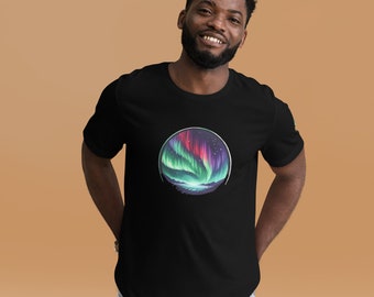 Northern Lights on the Lake Unisex t-shirt | Aurora Borealis, Science Gift, Astronomy lovers, Nature artwork, Outdoors