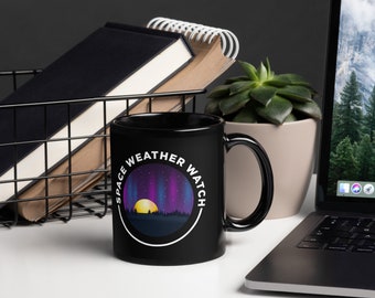 Black Space Weather Watch Coffee Cup | Northern Lights Gift, Glossy Aurora Mug, Aurora Lovers Gift, Coffee Cup