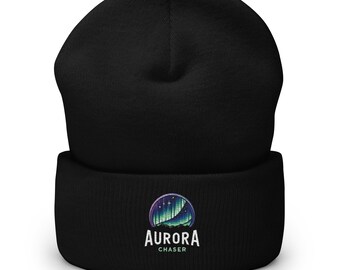 Aurora Chaser Logo Embroidered Cuffed Beanie | Winter hat, aurora chaser gift, Northern lights wear, winterwear, beanie, cap