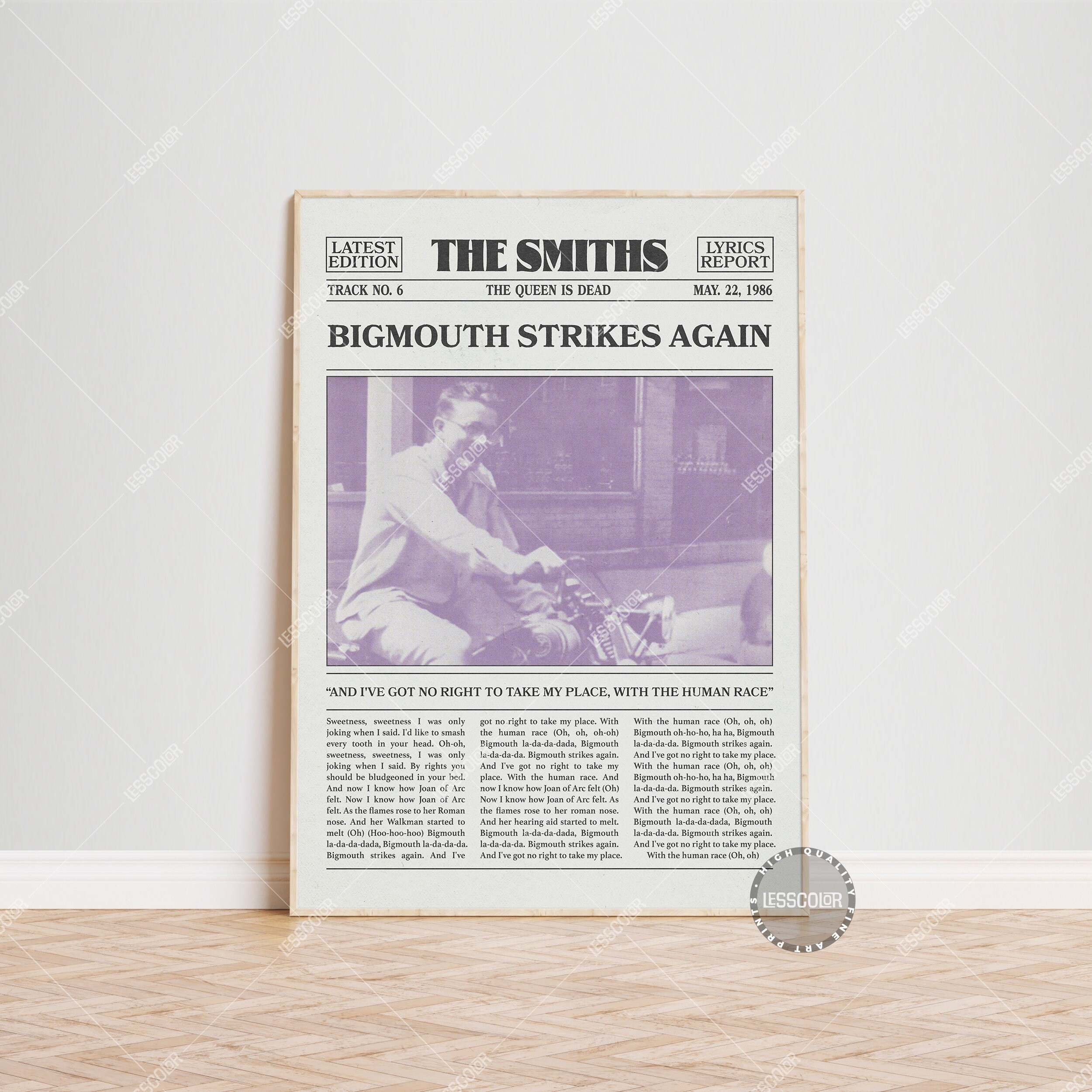 The Smiths Retro Newspaper Print, Bigmouth Strikes Again Poster, Bigmouth Strikes Again Lyrics
