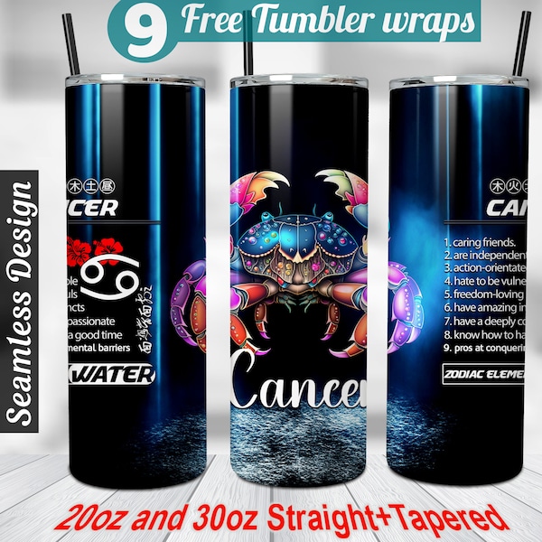 Cancer tumbler wrap astrology Zodiac Sign tumbler wrap Horoscope sublimation 30 oz and 20oz skinny tumbler Png sublimation designs