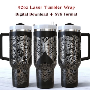 Mandala 40 oz laser tumbler SVG butterfly tumbler svg Laser Engraved Svg 40oz Tumbler wrap laser SVG File 40oz Tumbler Full Wrap Laser Svg