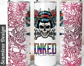 Inked mama tumbler wrap Tattoo tumbler wrap tattoo lady tattoo mama tumbler wrap 30oz 20oz skinny tumbler wrap sublimation designs