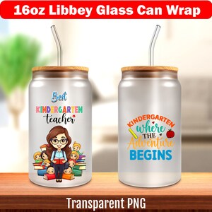 Emballage libbey pour enseignante de maternelle, designs pour sublimation, emballage pour gobelet en verre de 16 oz