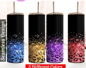 5 colors Glitter leopard tumbler png leopard glitter tumbler wrap 20 oz Skinny Tumbler Sublimation Design Gold Leopard Tumbler wrap