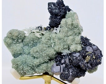 Green Quartz with Skeletal Galena, Sphalerite and Pyrite