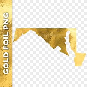 Maryland Goldfolie PNG Clipart Bild | Maryland State Logo | Zustand Umriss Digitaler Aufkleber | Goldene Karte Grafik Sofort Download