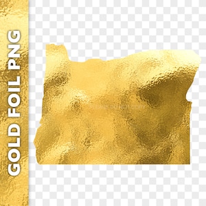 Könnte beinhalten: Goldfolie-Umriss des Bundesstaates Oregon. Die Folie hat eine strukturierte, gehämmerte Optik.