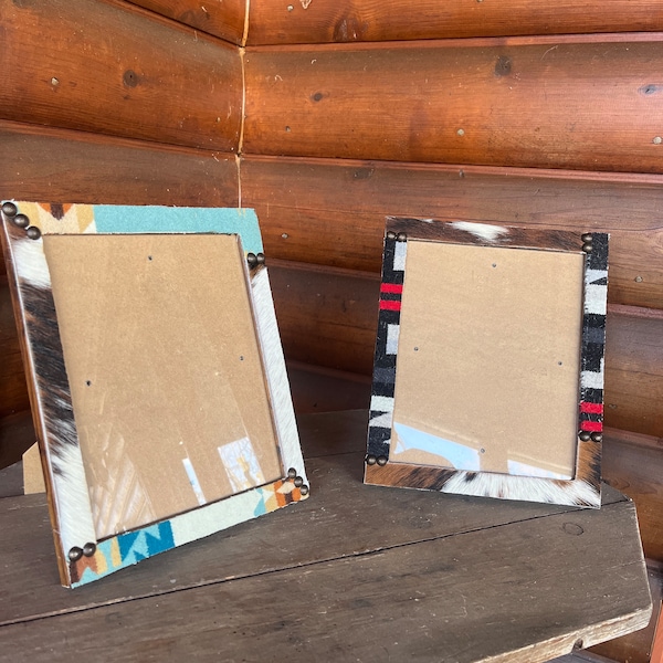 Cowhide and Pendleton picture frame