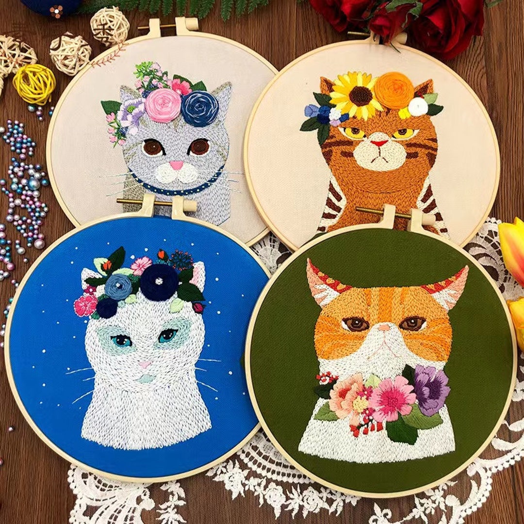Animal Embroidery Kit for Beginners Moderneasy Pet/cat/owl Etsy