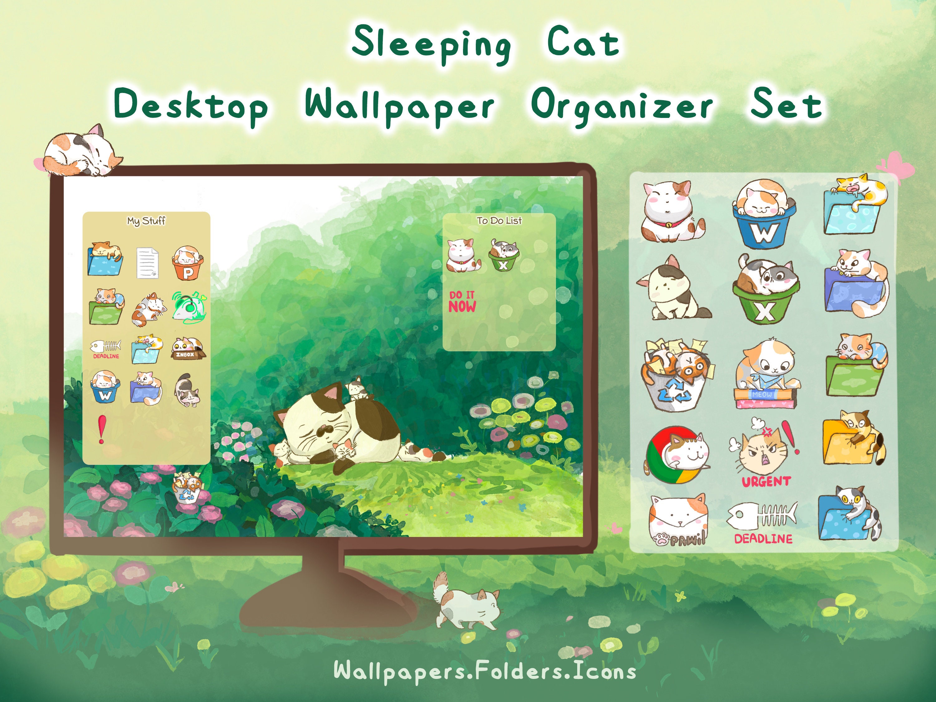 Cute Cat Folder Icons Neutral Denim Windows and (Instant Download) 