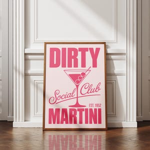 Dirty Martini Social Club Print | Retro Cocktail Wall Art | Pink Bar Cart Decor | Fun Digital Download for Home or Kitchen
