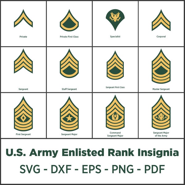 American Military Enlisted Ranks - SVG, DXF, EPS, Pdf, Png - Instant Download