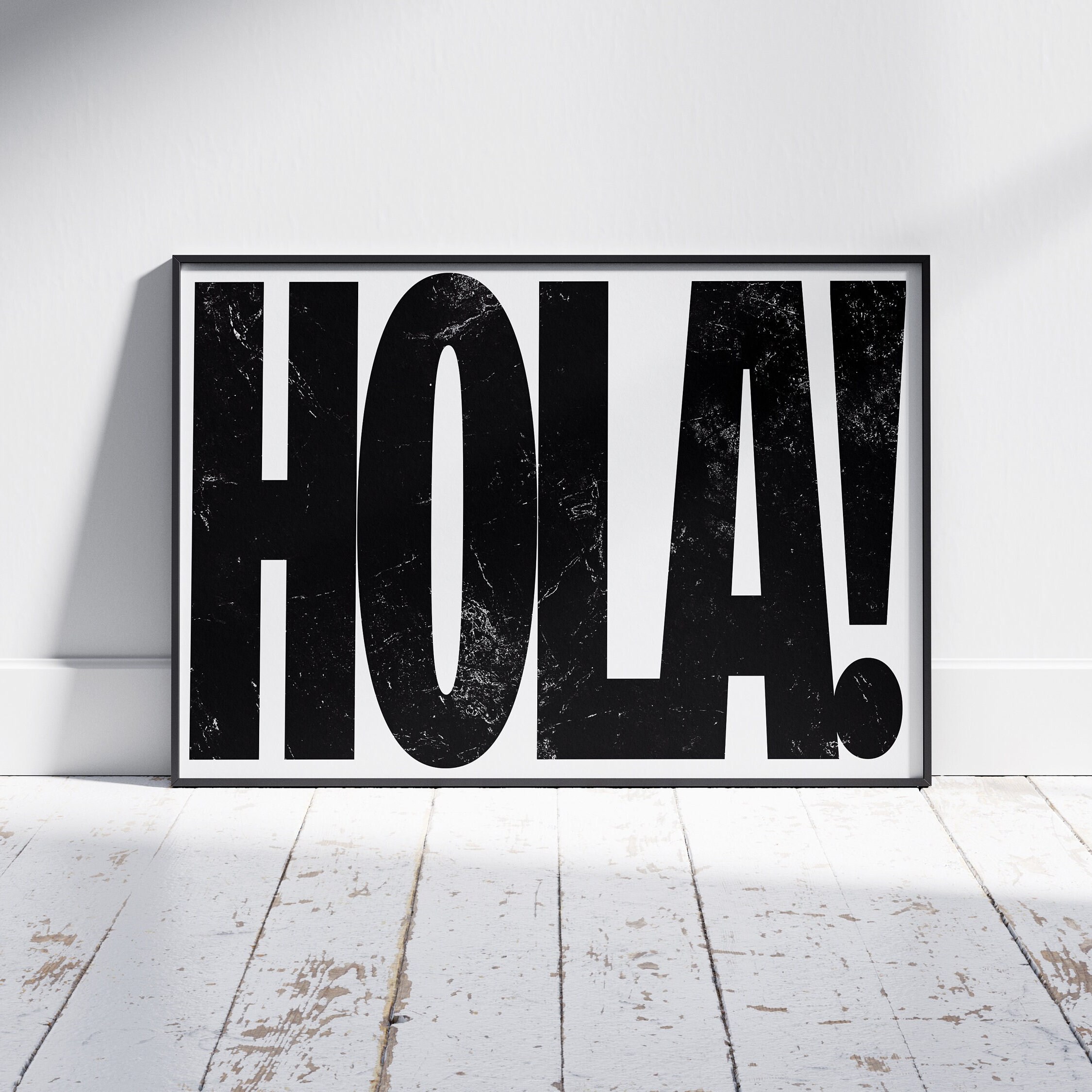Hola, Retro Stil Schwarz Weiß Italienische Wand Kunst, Strukturiert ...