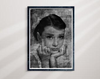 Audrey Hepburn Canvas Art, Middle Finger Canvas, Celebrity Canvas, Woman Portrait, Framed Wall Decor, Decorative Wall Art