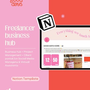 フリーランサー Notion テンプレート、ビジネス ハブ、タスク プランナー、プロジェクト管理、クライアント トラッカー