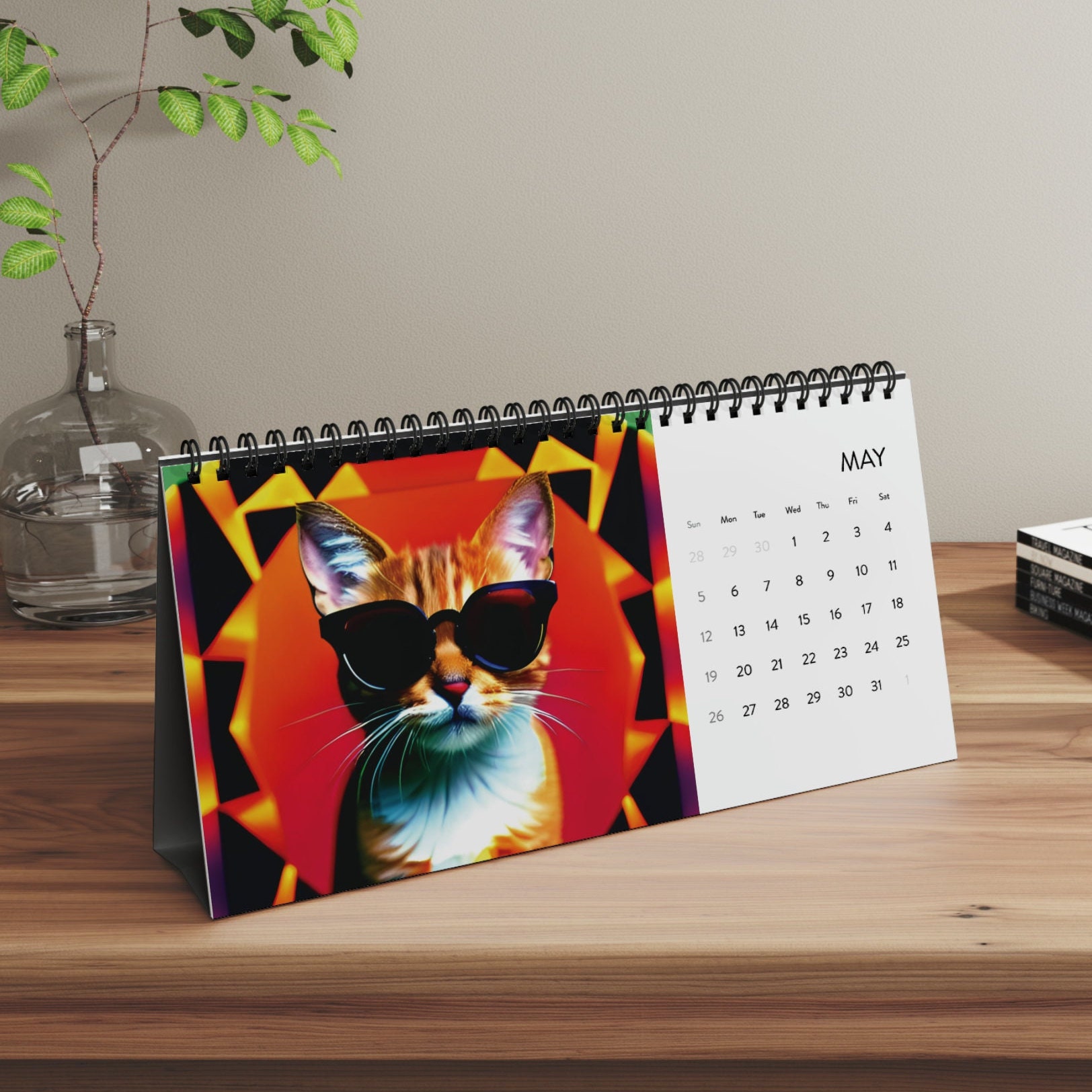 Funky Cat Desktop Calendar 2024 Grid Etsy