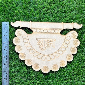 1 paar premarked Shubh-Labh-vorm mdf-muurkunst, muurdecoratie, bloemen mdf voor lippankunst, uniek wanddecor