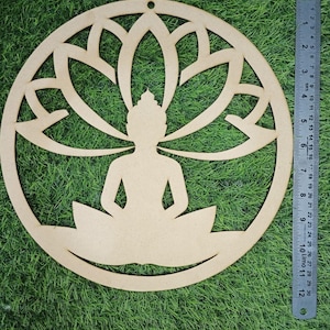 Premarked Lord Boeddha vorm MDF-muurkunst, muurdecoratie, bloemen mdf voor lippankunst, uniek wanddecor