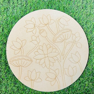 Vooraf gemarkeerde Lotus MDF-muurkunst, muurdecoratie, bloemenmdf voor lippankunst, uniek wanddecor