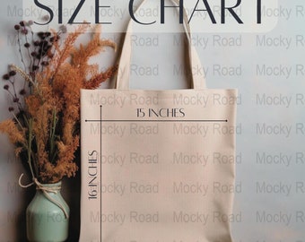 Boho Canvas Tote Bag Size Chart, Liberty Bags OAD113 Tote Mockup Size Guide, Printify Tote Bag Sizing Table, Natural Beige Bag POD Printful
