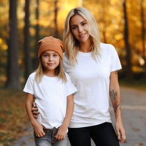 Mommy and Me White T-Shirt Mockup Models | Mother Daughter Shirt | Toddler Bella Canvas | 3001 Mom Baby TShirt Mock up | Childs Tee 3001T