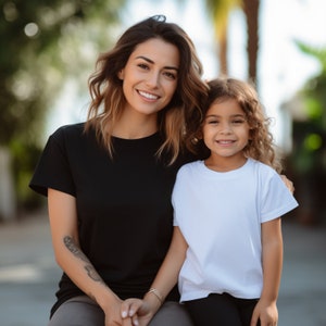 Mommy and Me Black White T-Shirt Mockup Models | Mother Daughter Shirt | Toddler Bella Canvas | 3001 Mom Baby TShirt Mock up | Childs 3001T