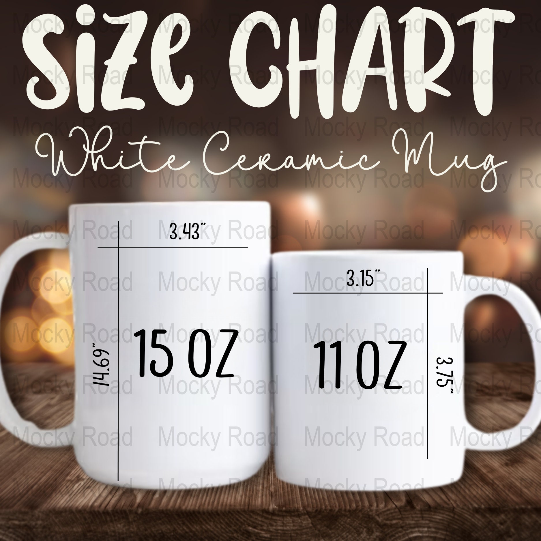 Minimalist Mug Size Chart, Coffee Mug Mockup , 11oz and 15oz White
