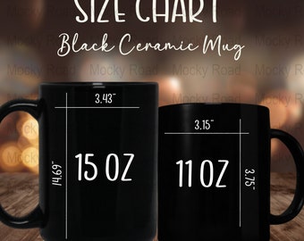 Black 11 oz 15 oz Size Chart Spring Valentine's Day Coffee Mug Mockup, Floral Mug Mock, Boho Styled Mug Mockup, Generic Mug Handle