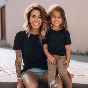 Mommy and Me Black T-Shirt Mockup Models | Mother Daughter Shirt | Toddler Bella Canvas | 3001 Mom Baby TShirt Mock up | Childs Tee 3001T