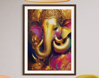 Abstract Ganesh Wall Art Gold: Art Prints for Spiritual Home Decor - Hindu God Print, Yoga Studio Wall Art, A5 - A0 Size Poster Prints