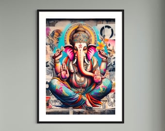 Zeitgenössische Ganesh Wandkunst: Ganesha Print für spirituelle Wohnkultur - Hindu Gott Print, Yoga Studio Wandkunst, A5 - A0 Size Poster Prints