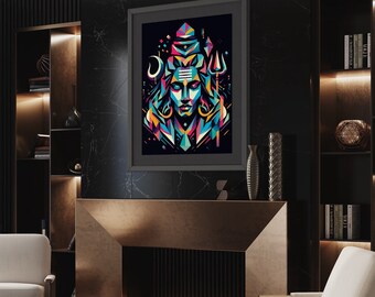 Lord Shiva Wall Art Printed Posters: Sacred Indian contemporary artwork, Printed Wall Art, Neon Geometric Art, A5 - A0 Size Poster Prints
