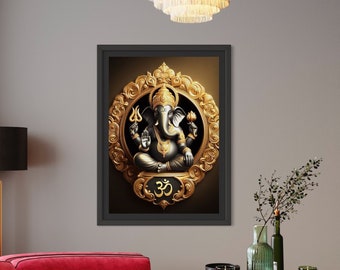Lord Ganesh Gold Print: Spiritual Wall Art