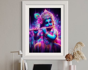 Neon Baby Krishna Print – Contemporary Hindu God Art