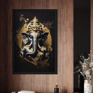 Ganesh Wall Art Contemporary Gold & Silver Grunge: Ganesha Print for Spiritual Home Decor - Hindu God Print, A5 - A0 Size Matt Poster Prints