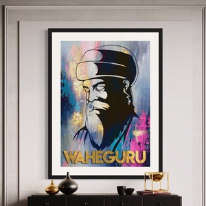 Guru Nanak Dev Ji Waheguru Print: Art Prints for Spiritual Home Decor - Sikh Guru Print, Yoga Studio Wall Art, A5 - A0 Size Poster Prints