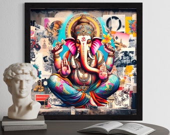 Divine Ganesh Digital Art: Instant Download for Spiritual Home Decor - Hindu God Print, Yoga Studio Wall Art - Unique, Sacred, and Vibrant