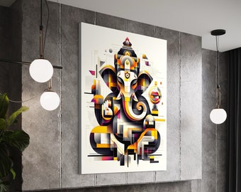 Stampa su tela di Ganesha geometrico – Arte indù astratta