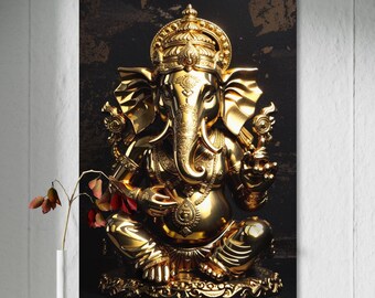 24K Gold Lord Ganesh Print: Spiritual Home Wall Art